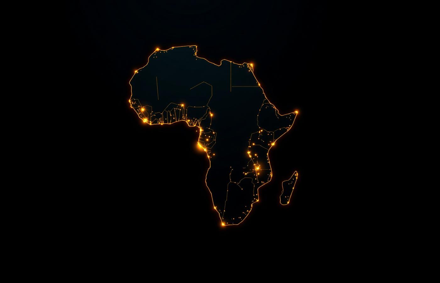 Map of Africa lit by city lights